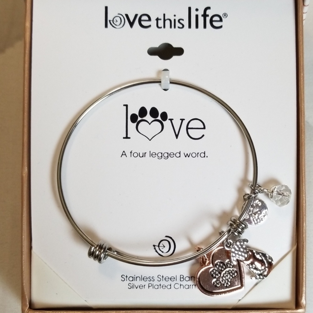 Love This Life Dog Silver Bracelet Charms